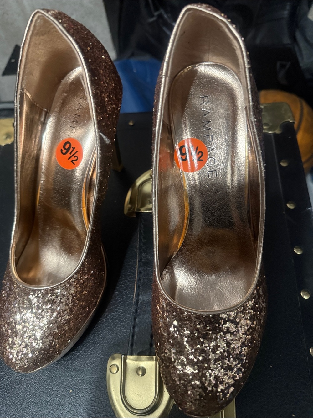 Rampage Glitter Round-Toe Pumps in Brown